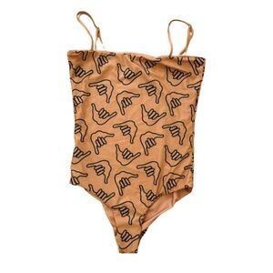 Of One Sea Shaka Tan One Piece Swimsuit S